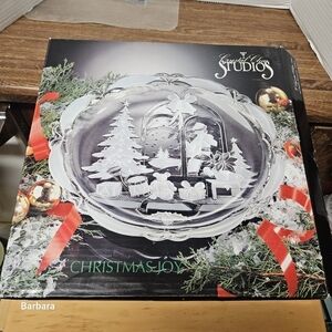 Vintage 1992 Crystal Clear Studios Christmas Holiday Glass Platter